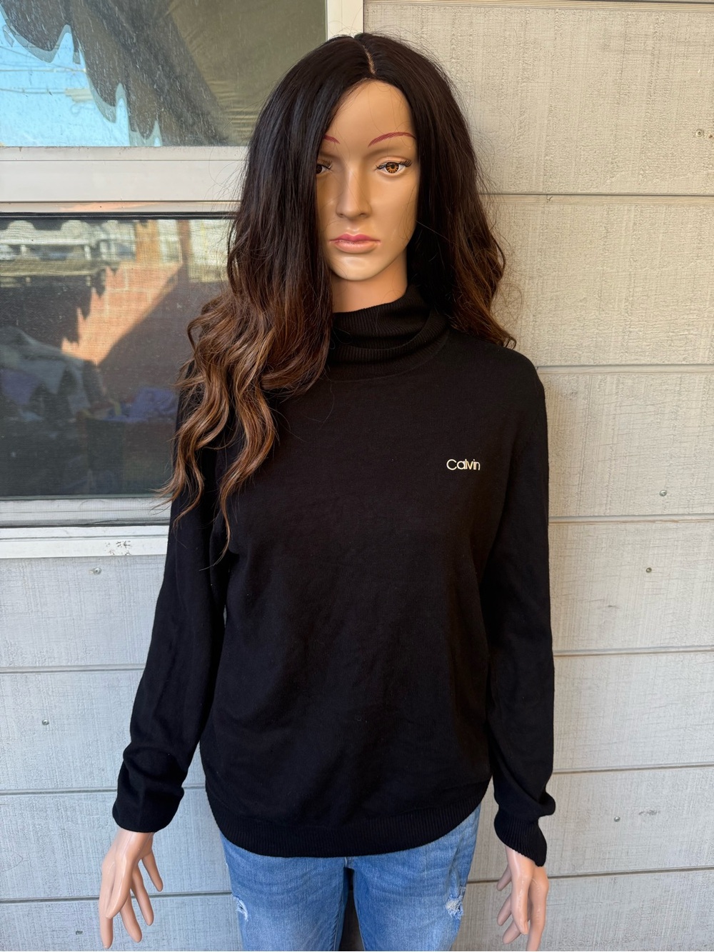Calvin Klein Black Cowl Neck Sweater with Small White Logo size XL